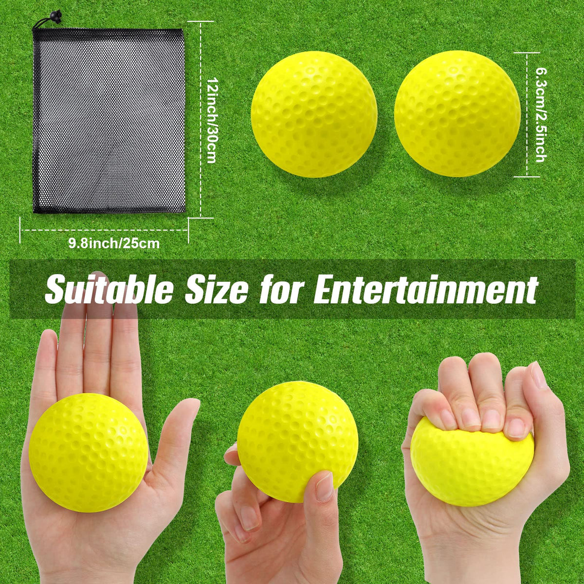 Libima yellow mini golf ball with mesh bag enables easy storage.