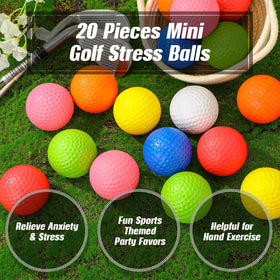 Colorful Libima mini golf stress balls on a desk for quick relief