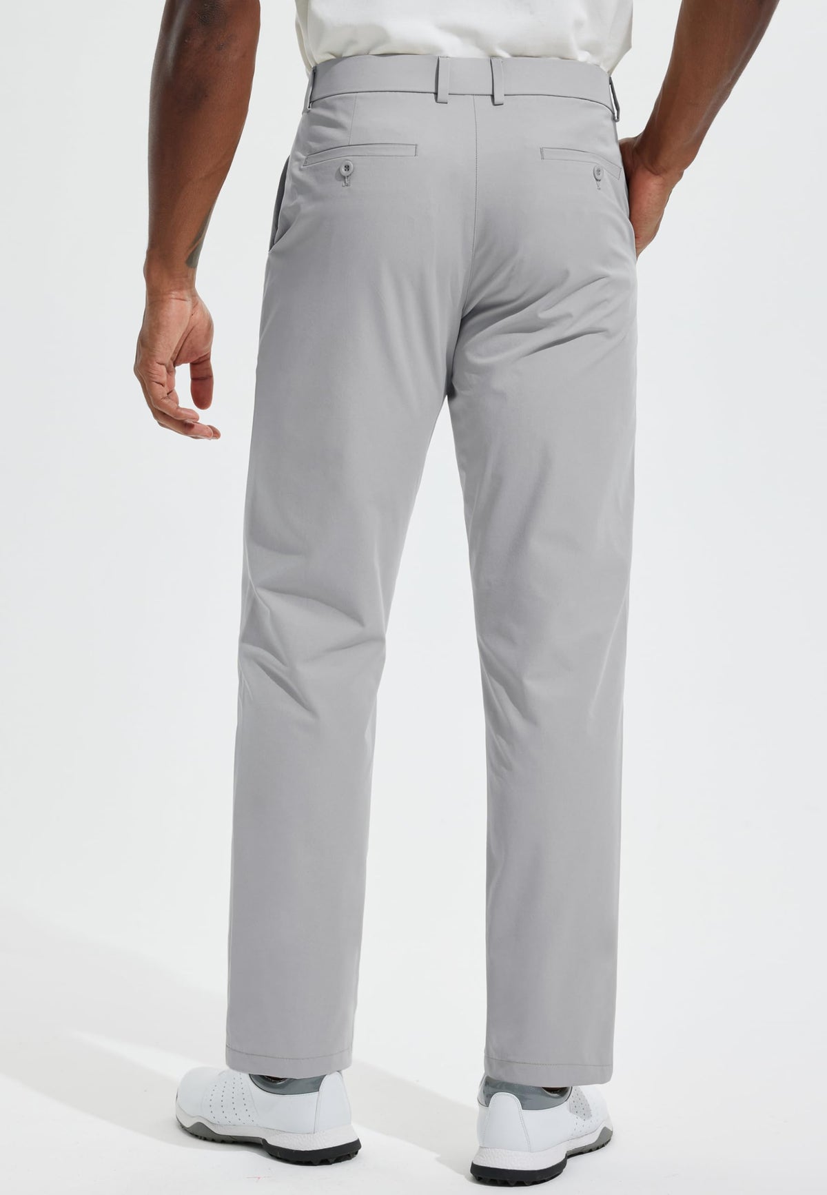 Libin men's golf pants back view highlighting two back pockets for secure storage.