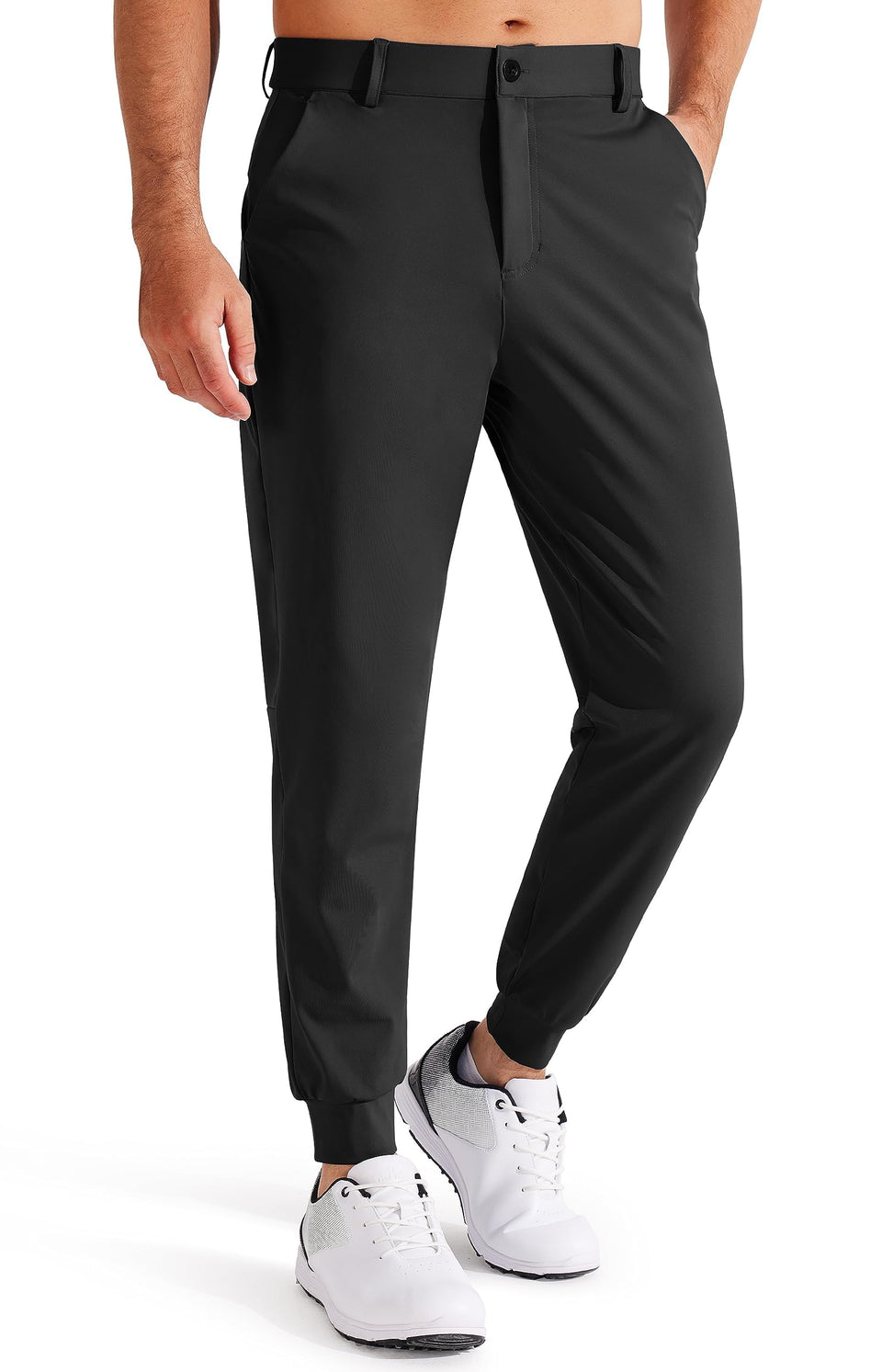 Libin men's golf pants fabric detail highlighting 4-way stretch for mobility.