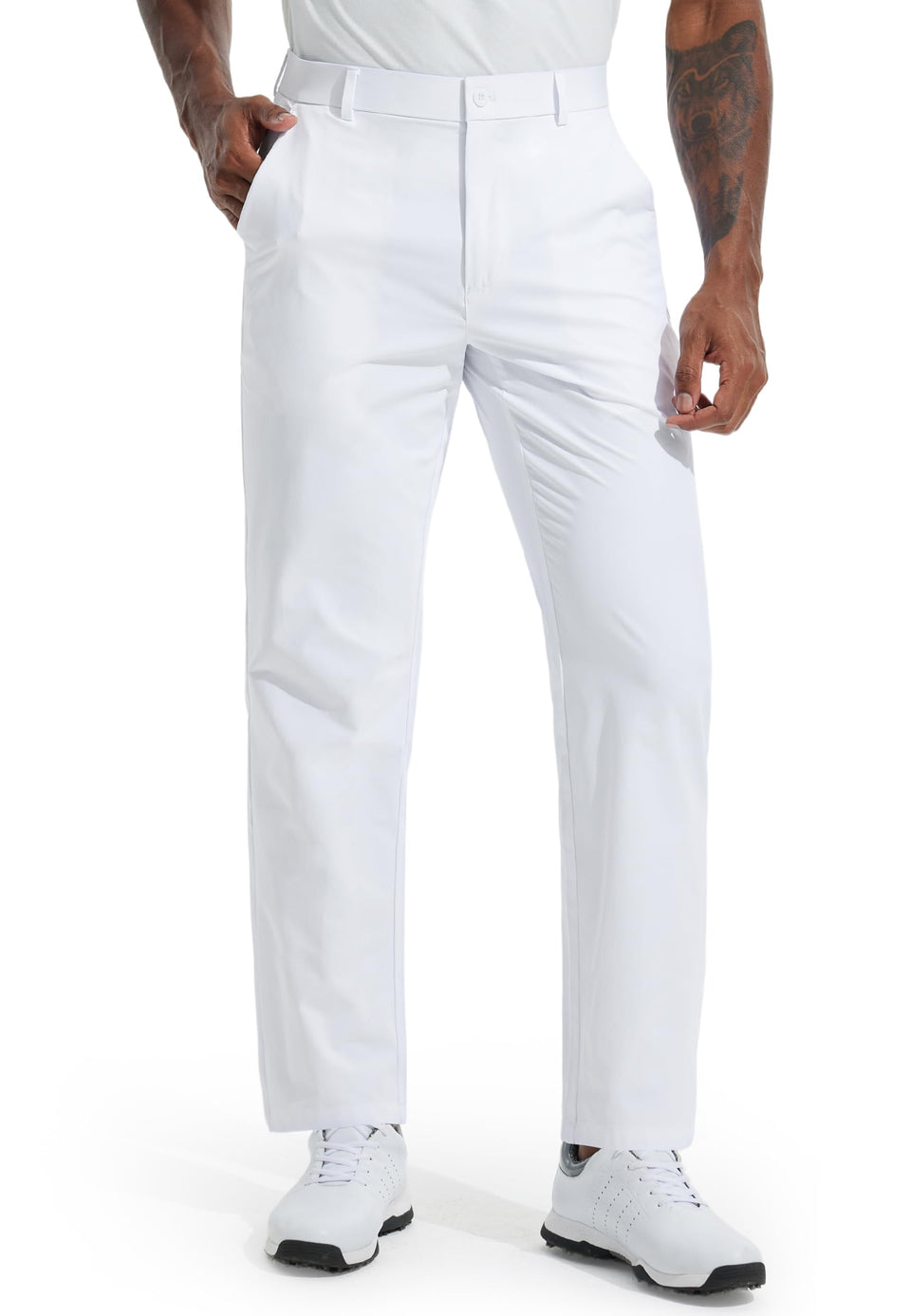 Libin men's golf pants front view with quick-dry fabric for cooling on course.