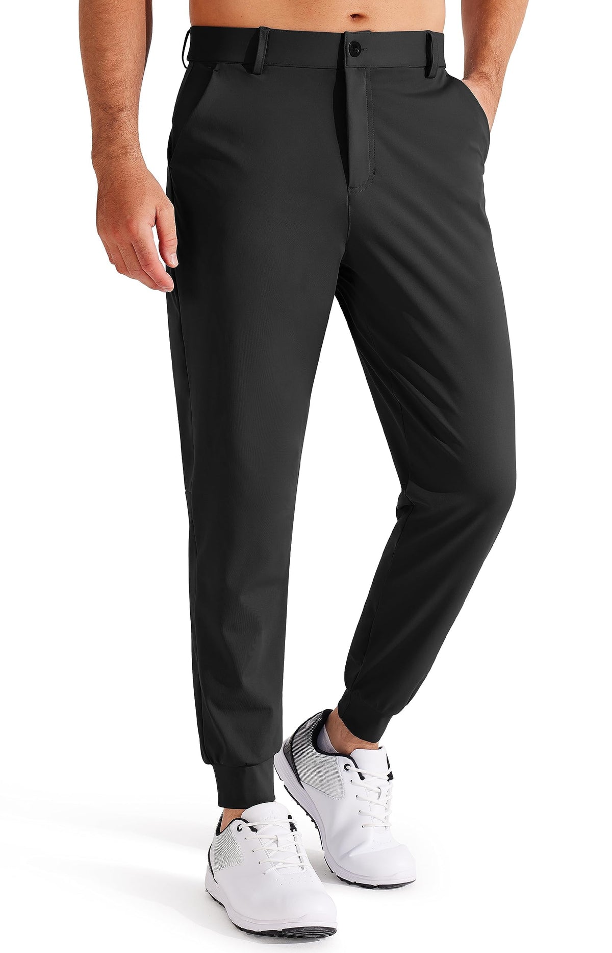 Libin men's golf joggers front view shows mobility with slim tapered fit.