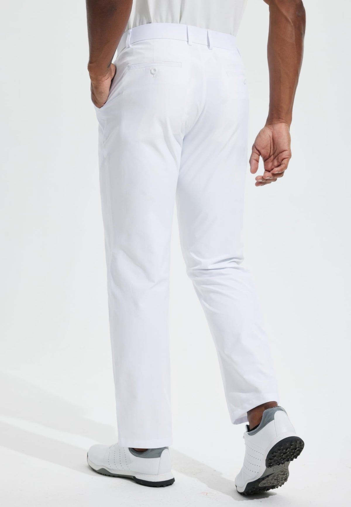 Libin men's golf pants side view highlights stretch for easy swings.