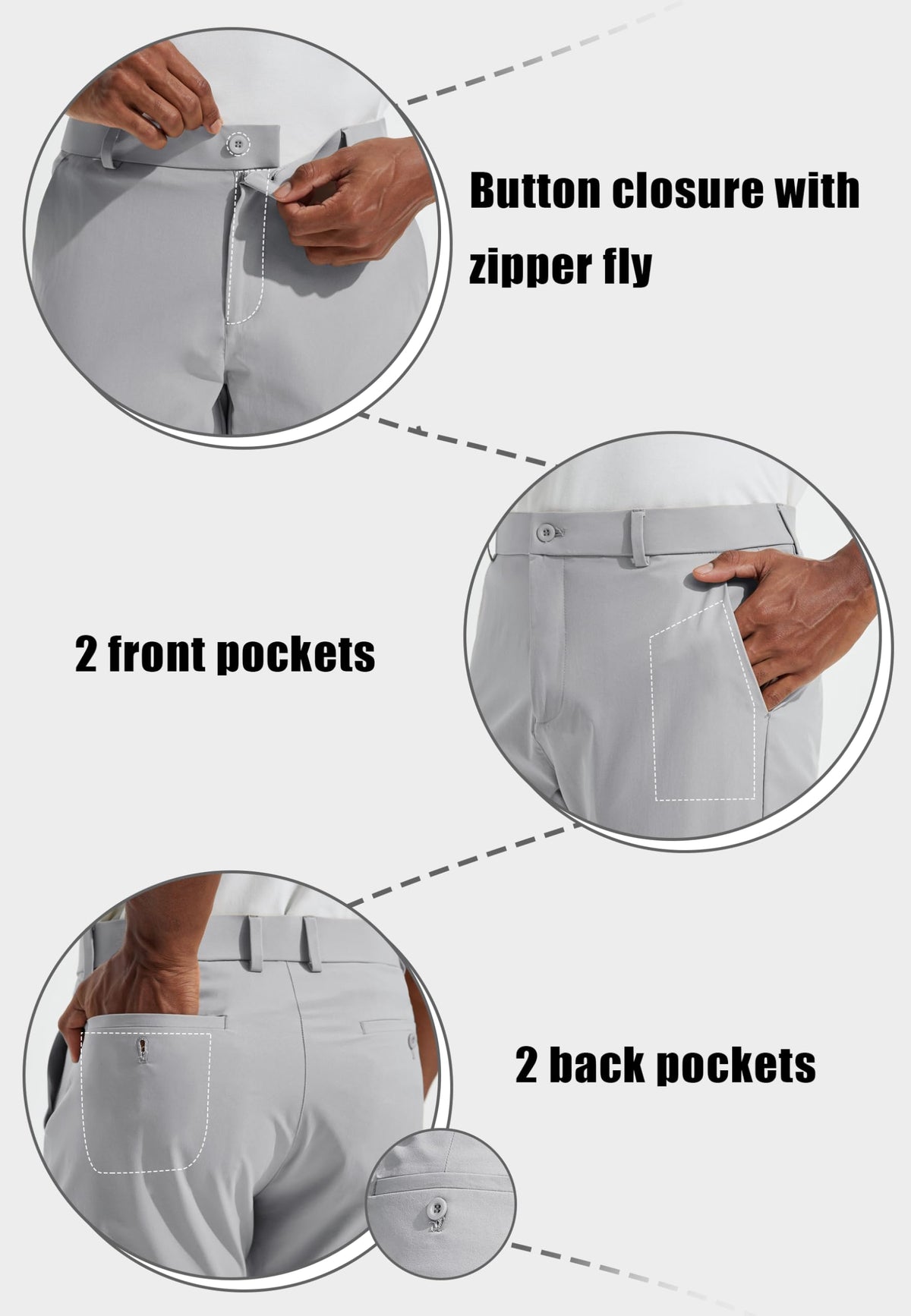 Libin men's golf pants side view showing stretch fabric for easy movement.
