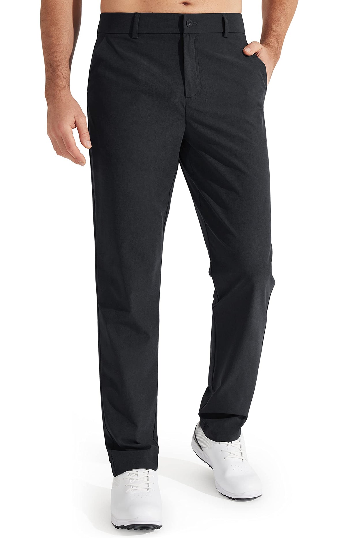 Libin men's golf pants show stretch fabric for all-day on-course mobility.