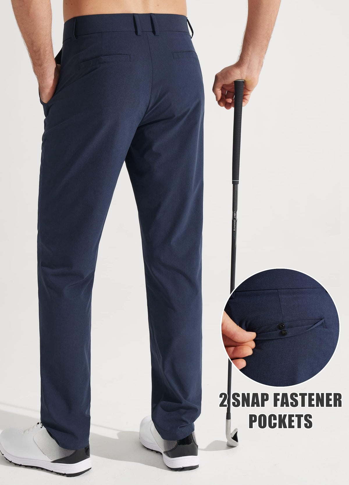 Libin pants with water resistant finish for light rain during commutes.