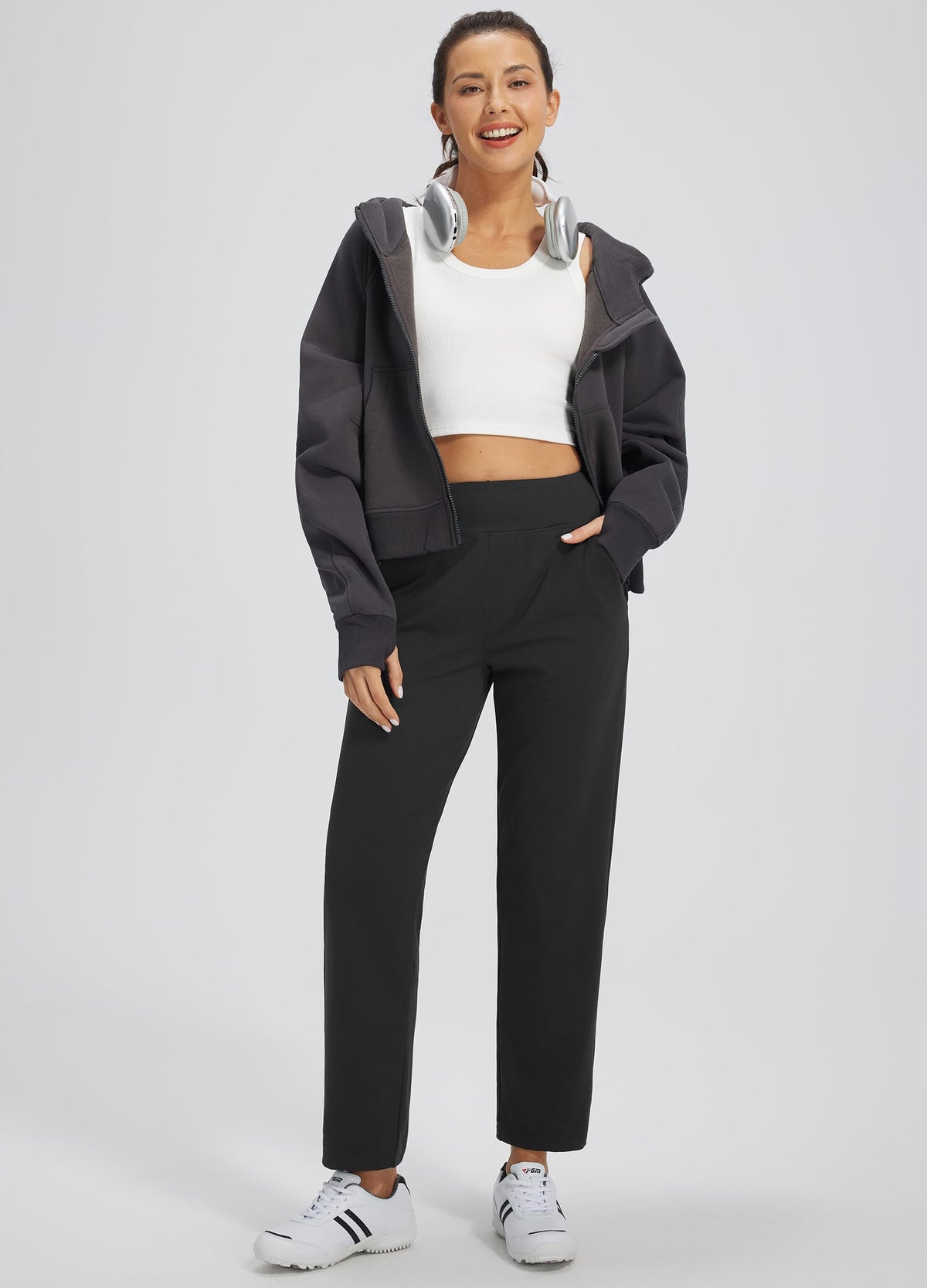 Libin sweatpants back view with rear zipper pockets for secure storage
