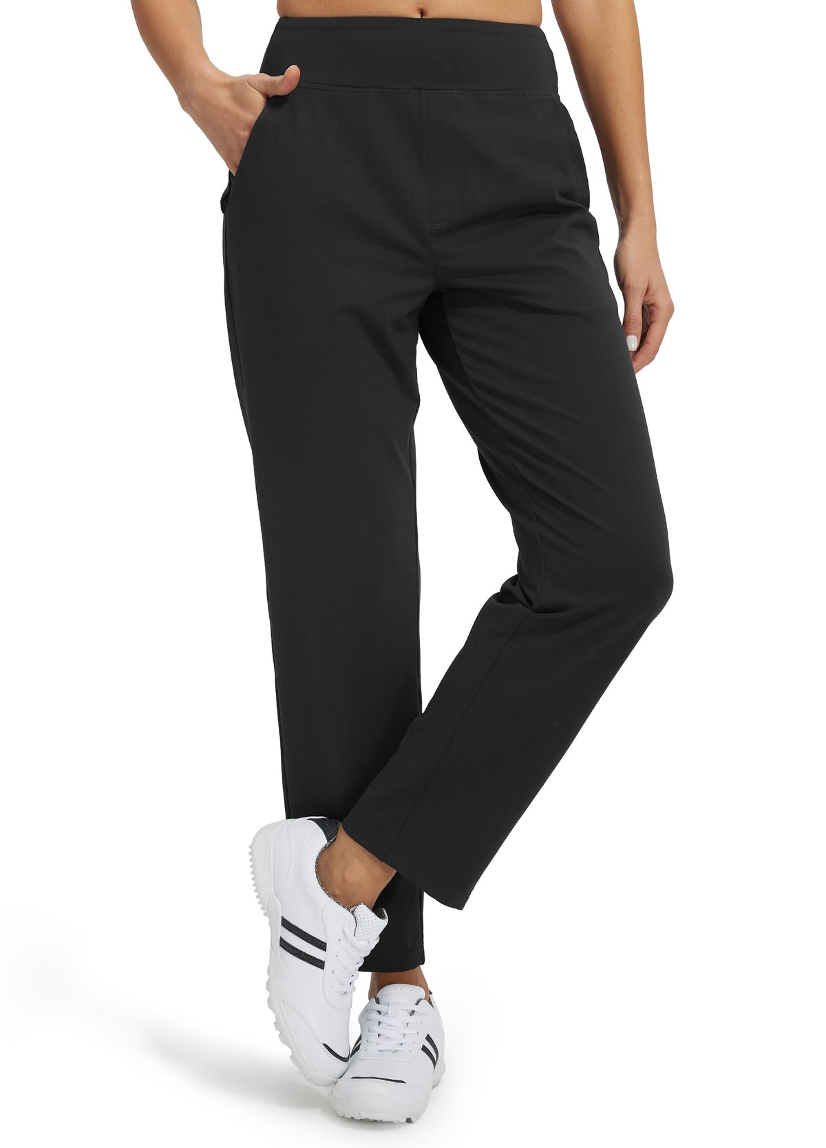 Libin Women’s athletic sweatpants front view showing high waist and stretch fabric for travel comfort