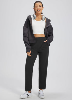 Libin women's athletic pants side pocket detail in black for quick access during walks.