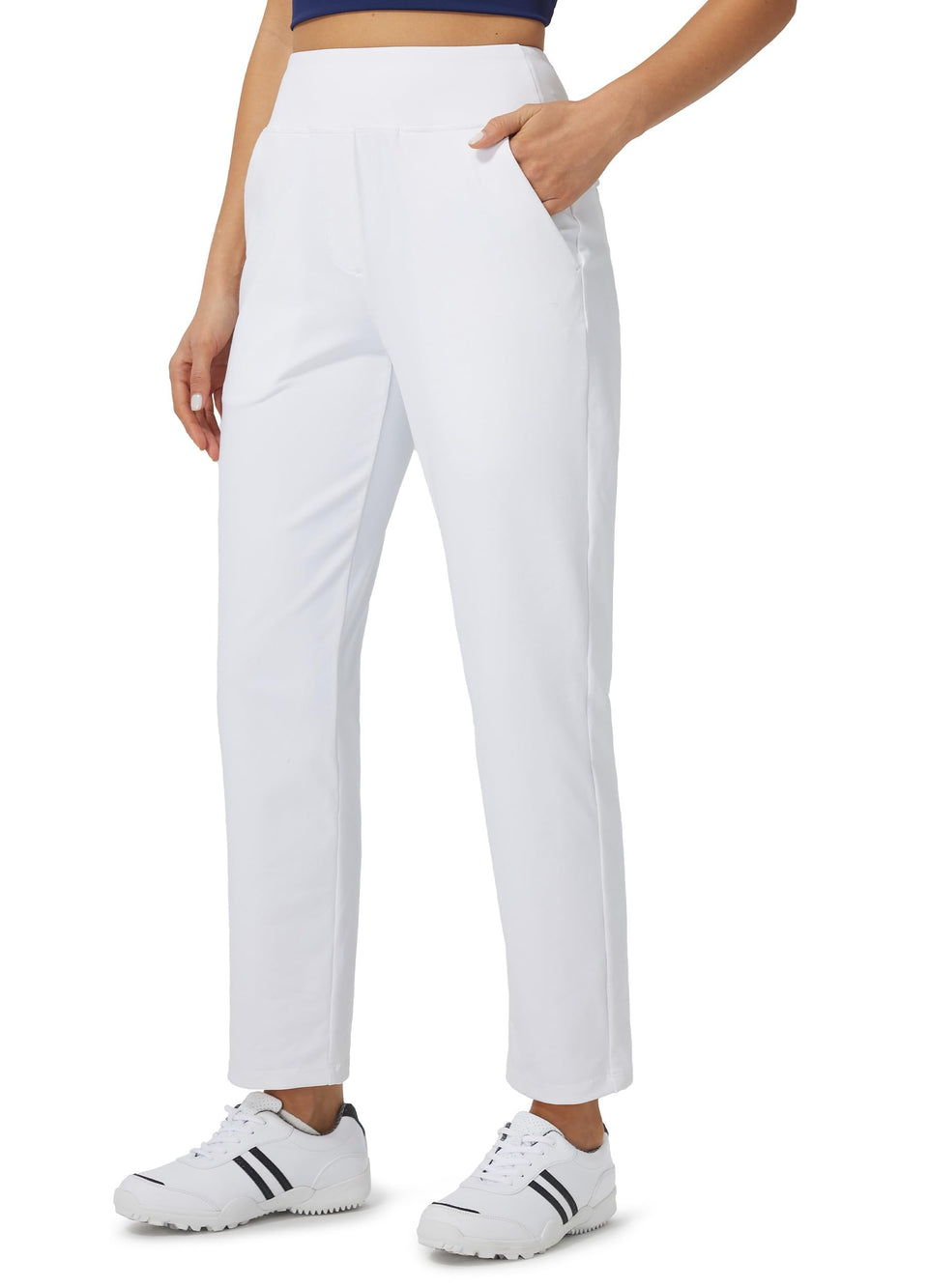Libin women's athletic sweatpants front view showcasing high waist and deep pockets for travel.