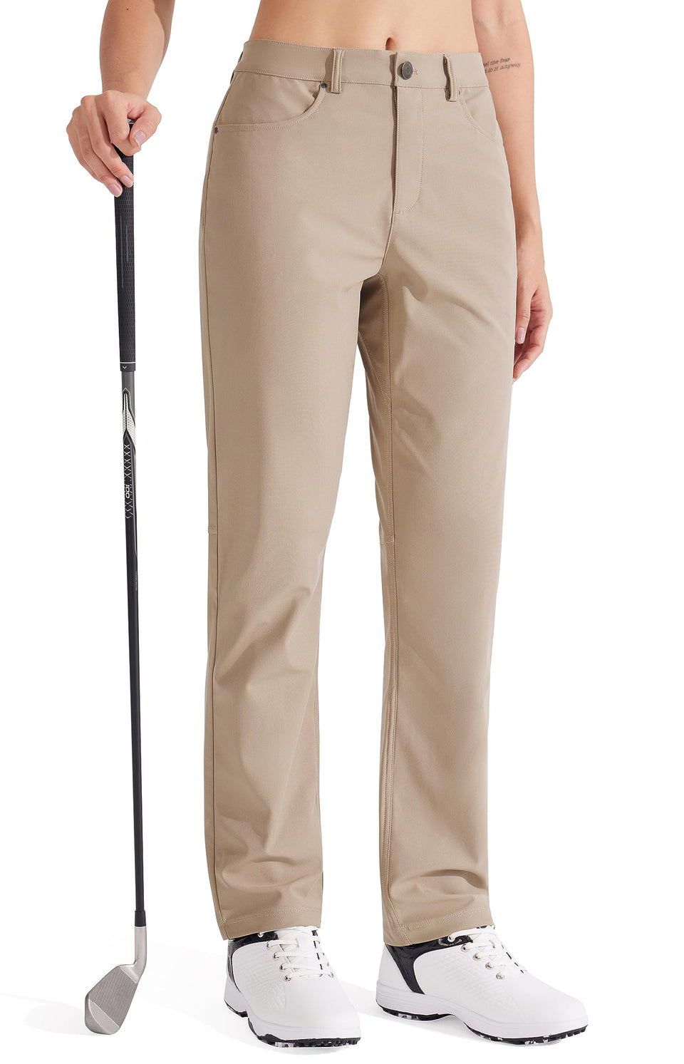 Libin women's golf pants stretch-straight-leg on model for mobility and style