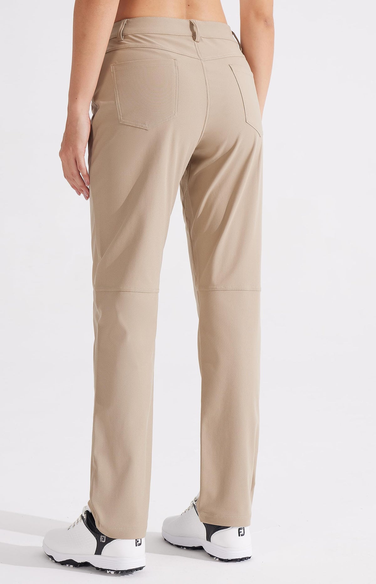 Libin women's golf pants 31in waistband closeup, shows elastic zip closure for relaxed fit.