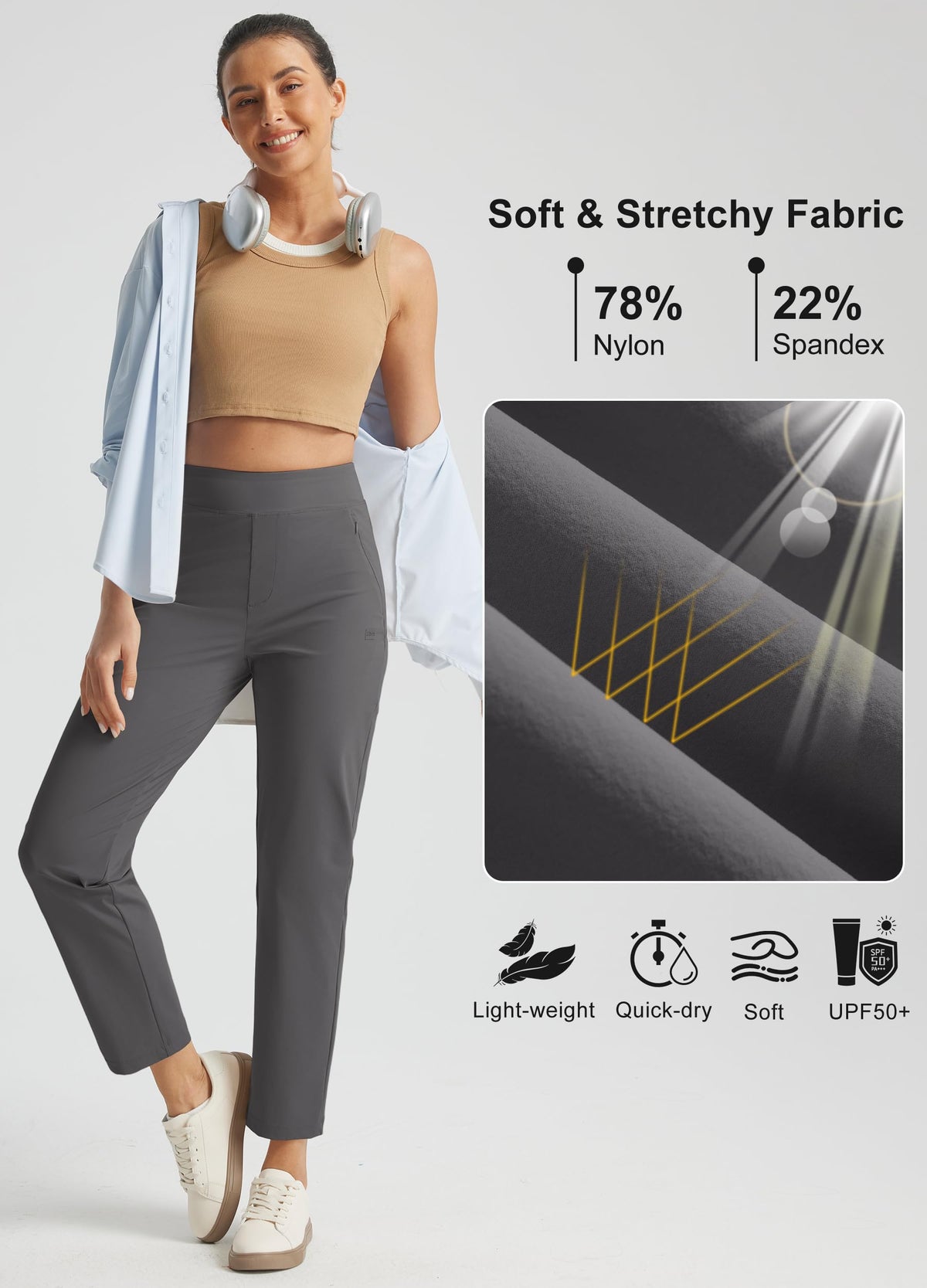 Libin dark grey fabric golf pants with 29-inch length for comfortable motion.