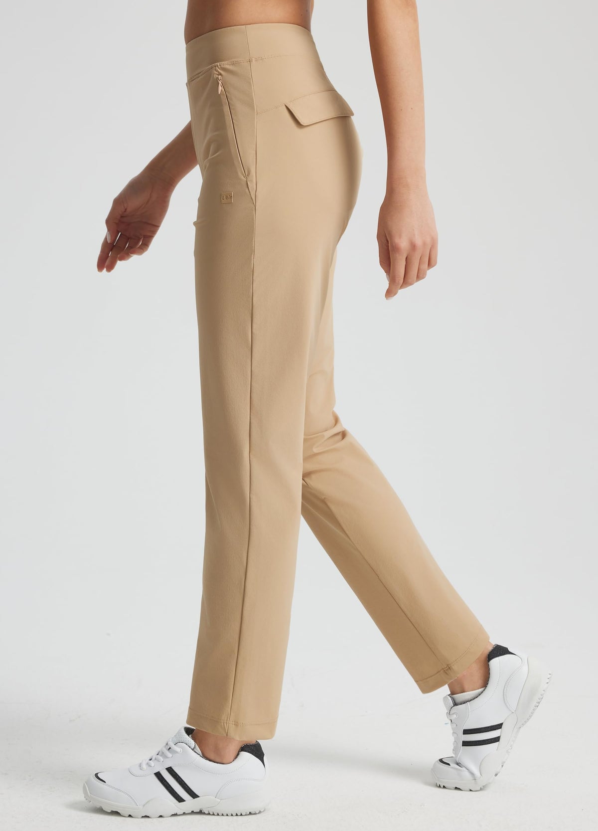 Libin women's golf pants flat waistband and mock fly for versatile formal and casual wear.