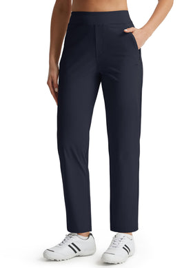 Libin women's golf pants front view in navy; sleek straight-leg silhouette for a flattering look.