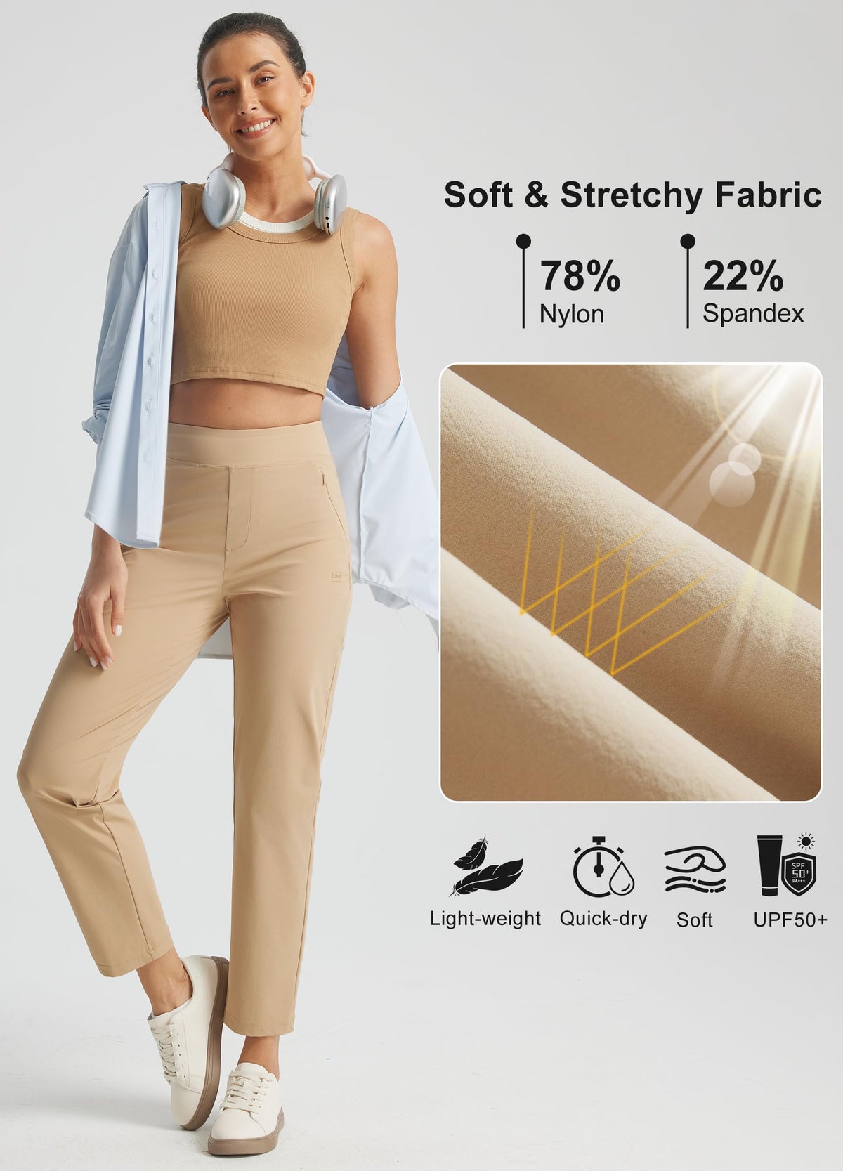 Libin khaki pants on model for versatile everyday wear