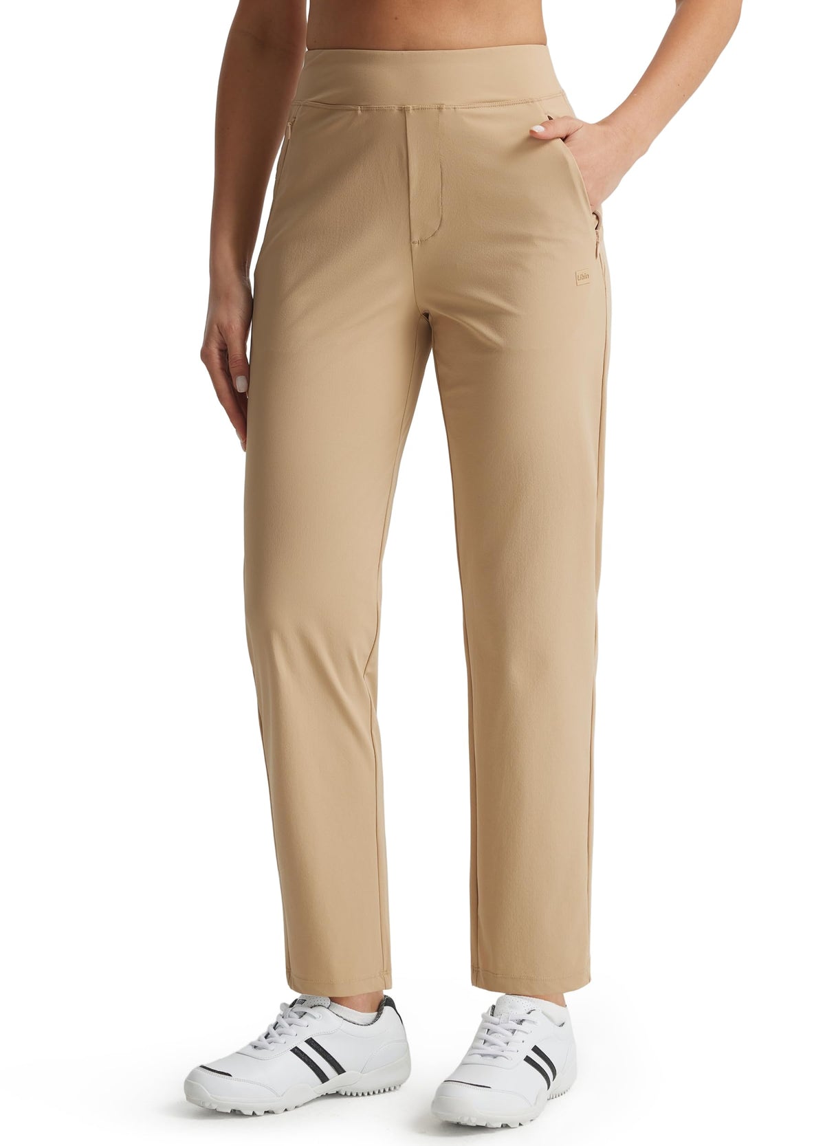 Libin women's golf pants showing stretchy fabric for mobility and comfort.