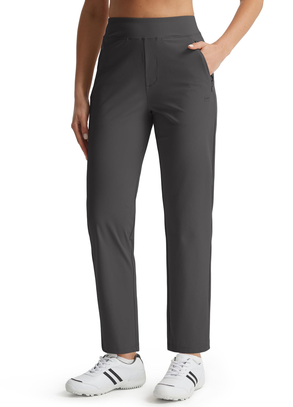 Libin women's golf pants in stretchy travel fabric for flexible wear on the course.