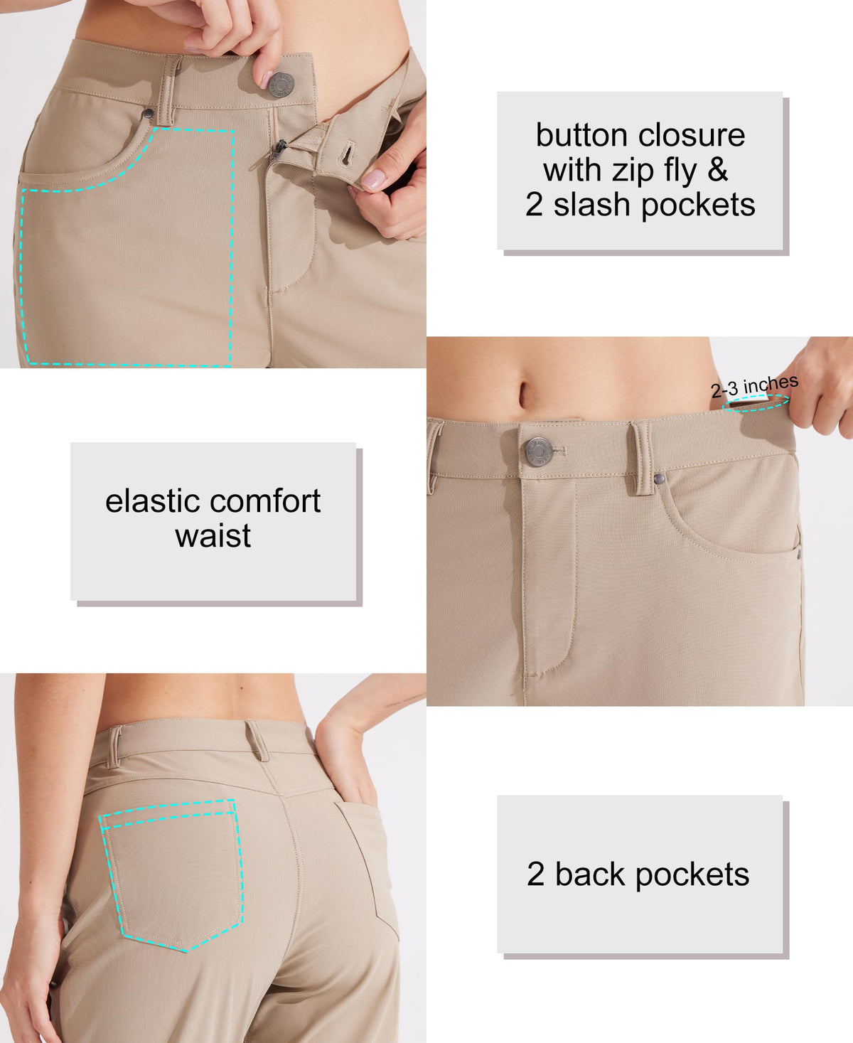 Libin women's pants elastic waistband and zip closure for comfortable fit.