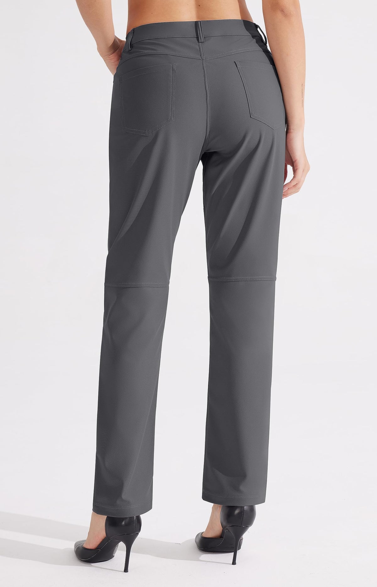 Libin pants waistband close-up shows zipper closure for easy on/off and secure fit.