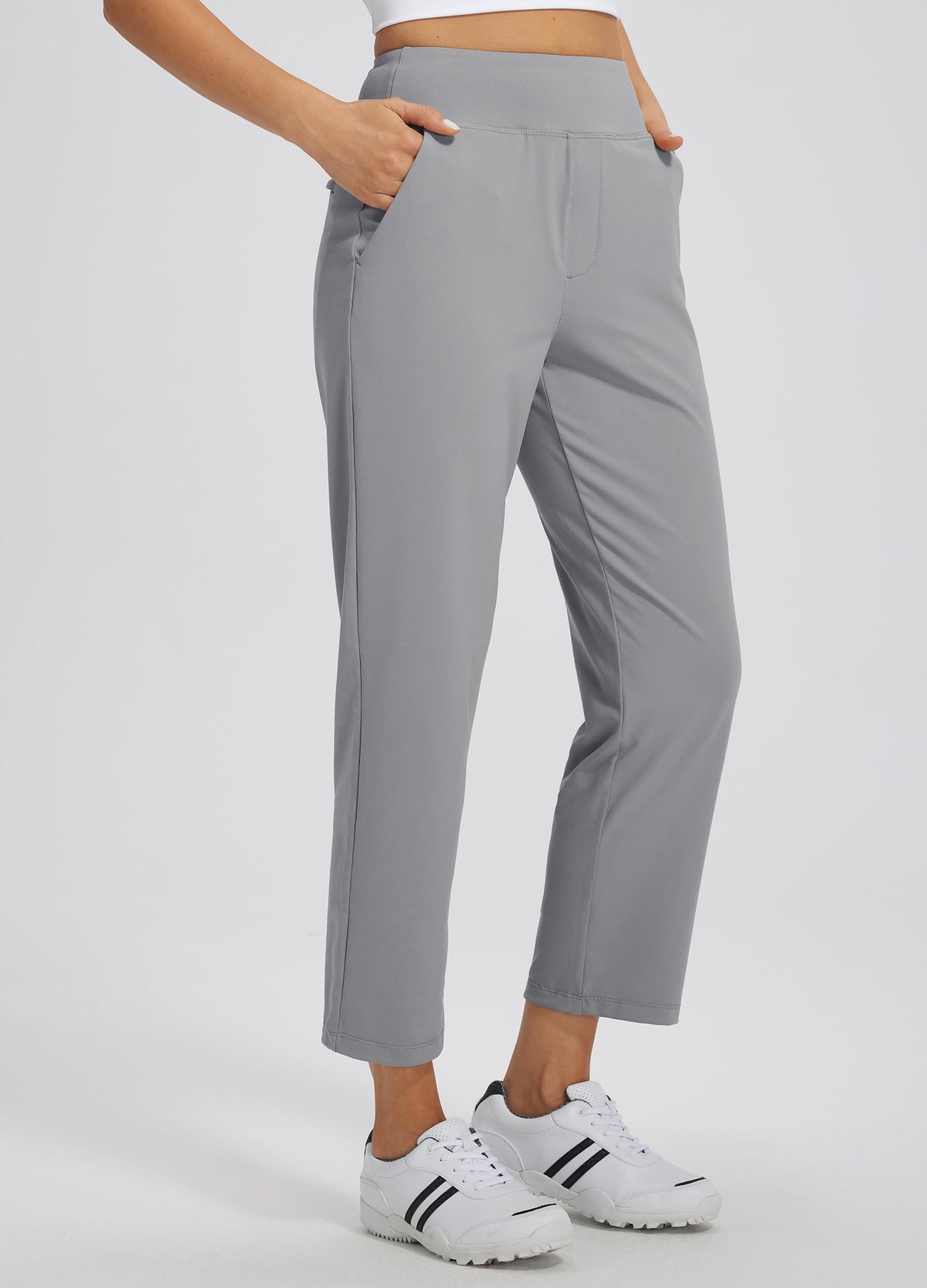 Libin dusty blue pants, 25-inch ankle length, versatile for work and casual wear.