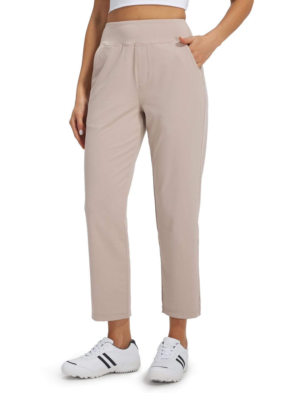 Libin four-pocket ankle pants in 25inch length for secure essentials during travel.