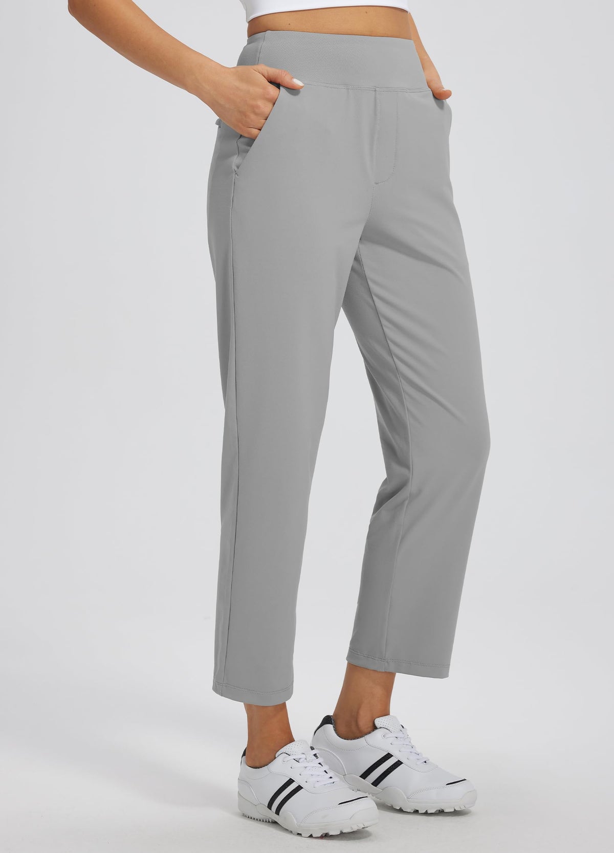 Libin high-waist elastic-band pants in grey offering tummy control