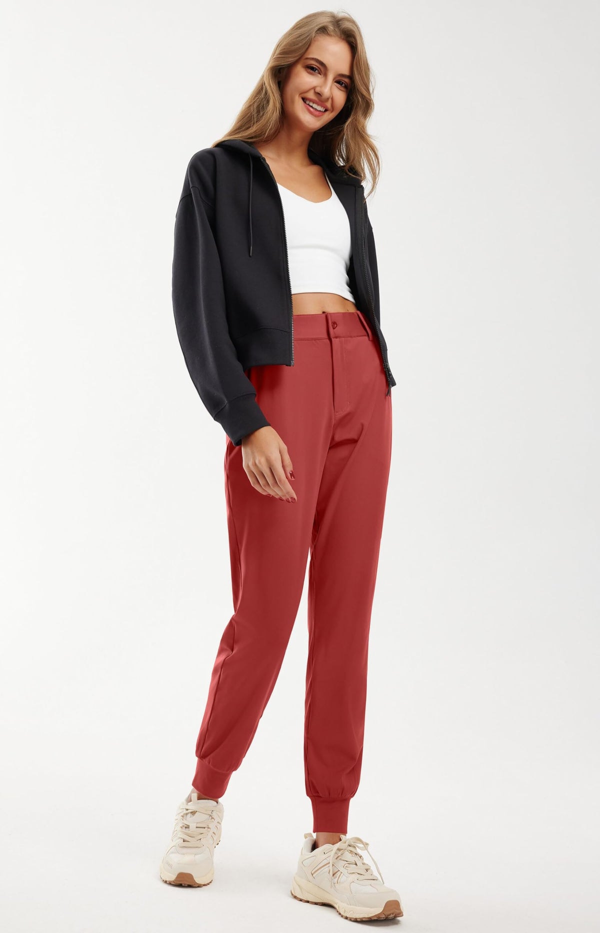 Libin burgundy lounge pants styled for office casual and relaxed days.