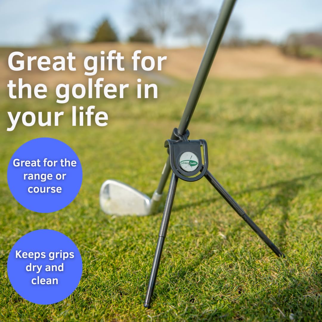 Links Caddie golf bag accessory keeps clubs clean and accessible.