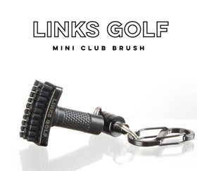 Links Golf mini brush with S-Carabiner clip keeps it within reach during play.