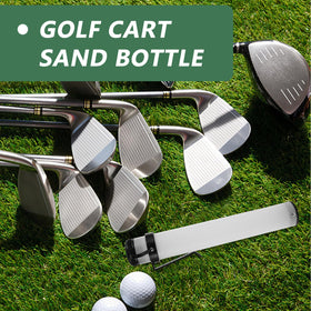 LIOOBO sand bottle showing the dispensing cap for fast refills on the course.