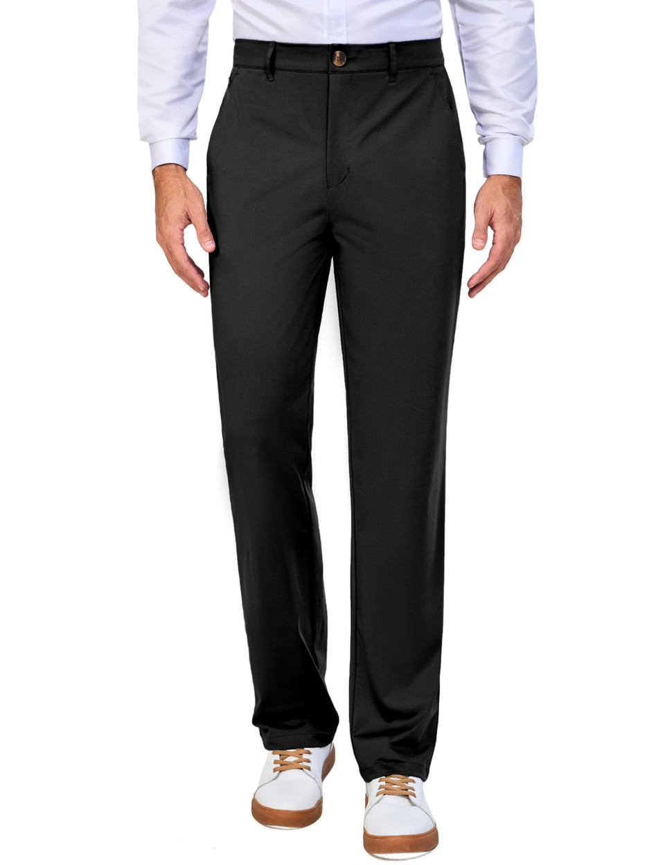 Little Donkey Andy men's golf pants front view in black for all-day comfort