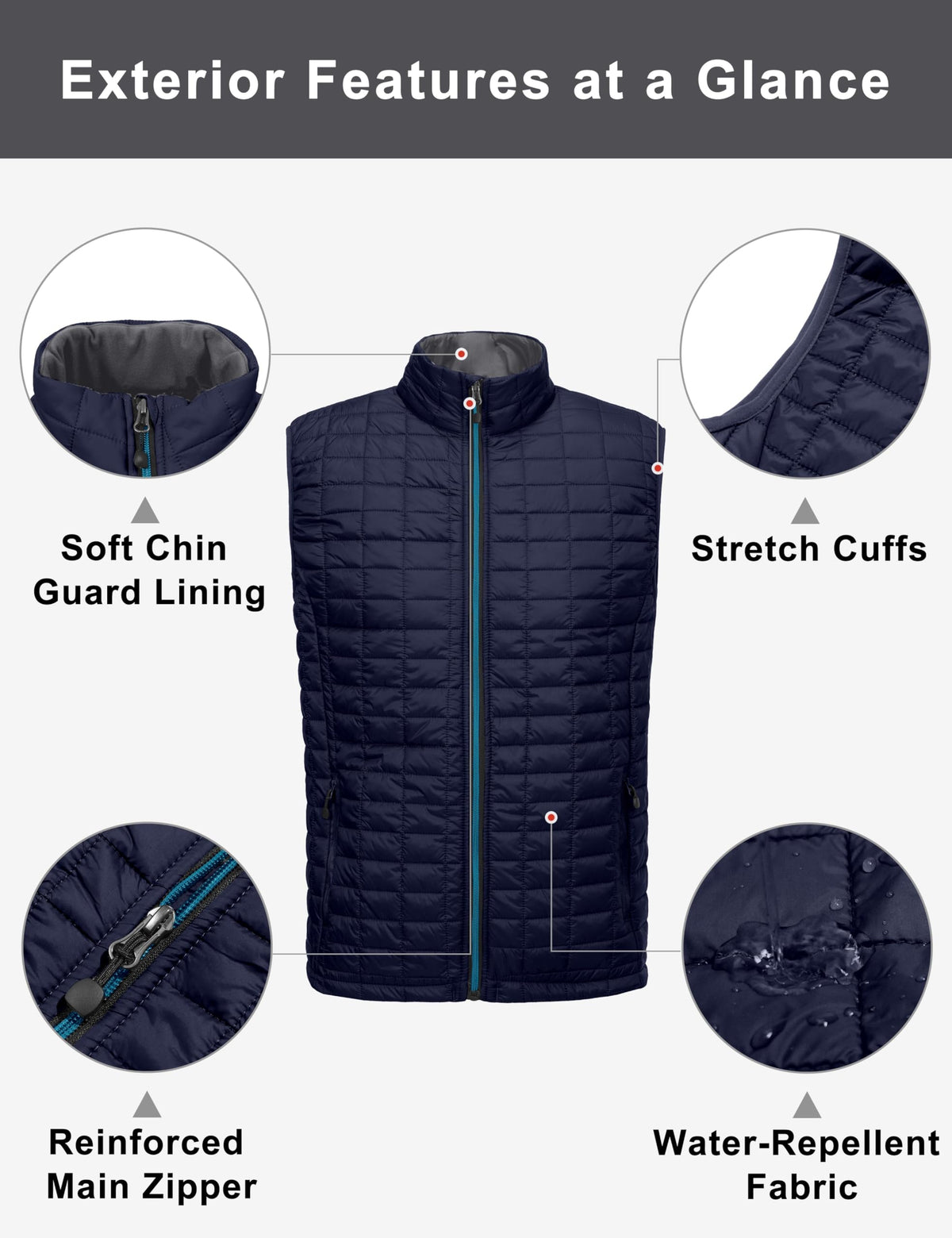 Pocket-detail of Little Donkey Andy puffer vest with multiple secure storage options.