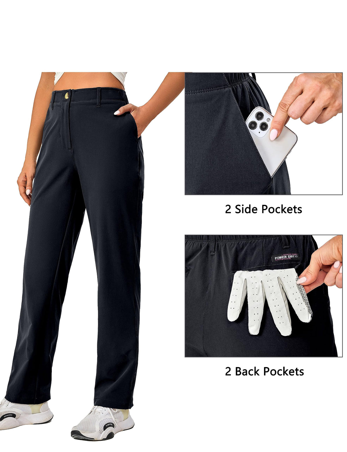 Back pocket with snap on Little Donkey Andy golf pants for secure storage on course.