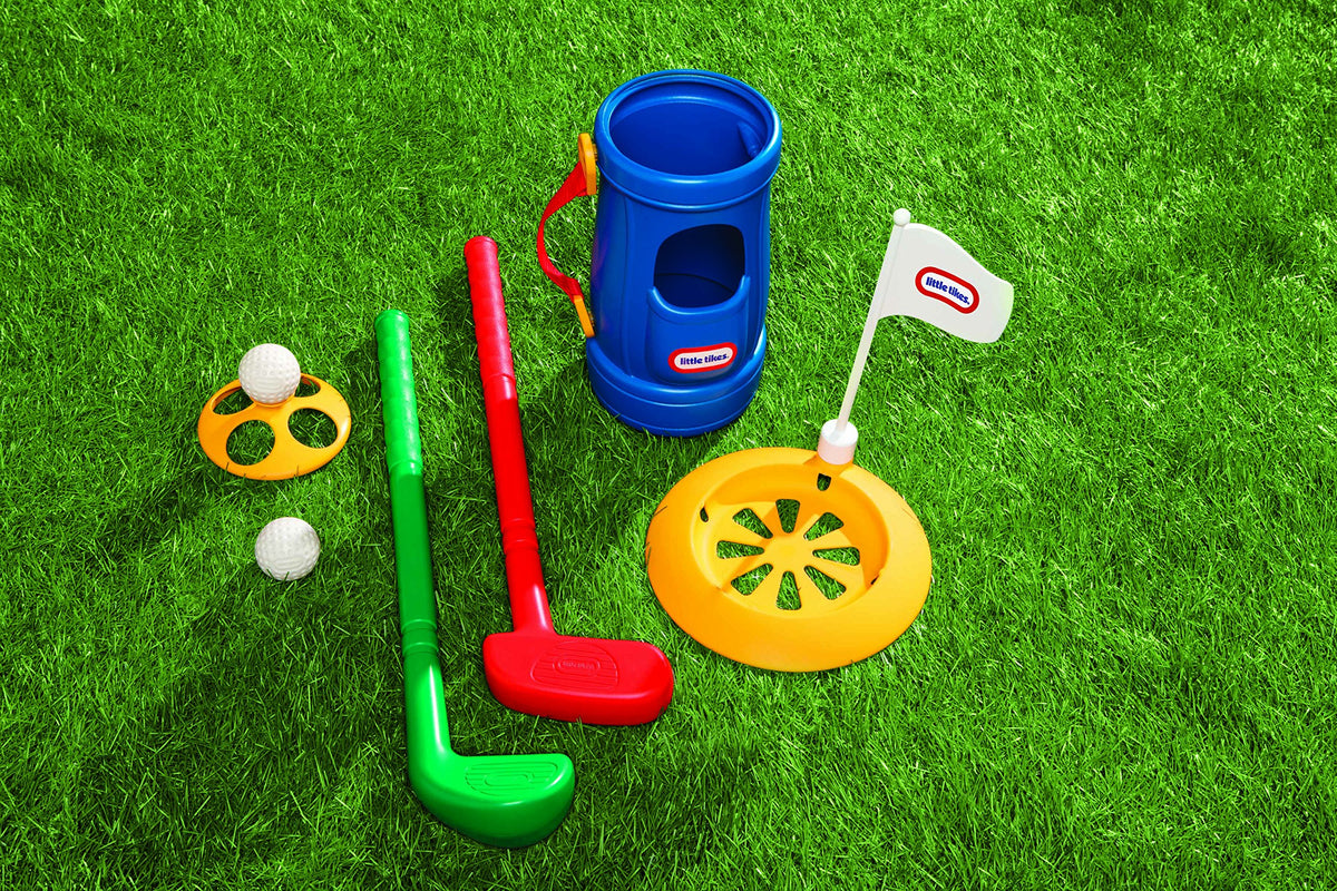 Little Tikes TotSports Grab N Go Golf putter and wedge ready for practice.