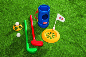 Little Tikes TotSports Grab N Go Golf putter and wedge ready for practice.
