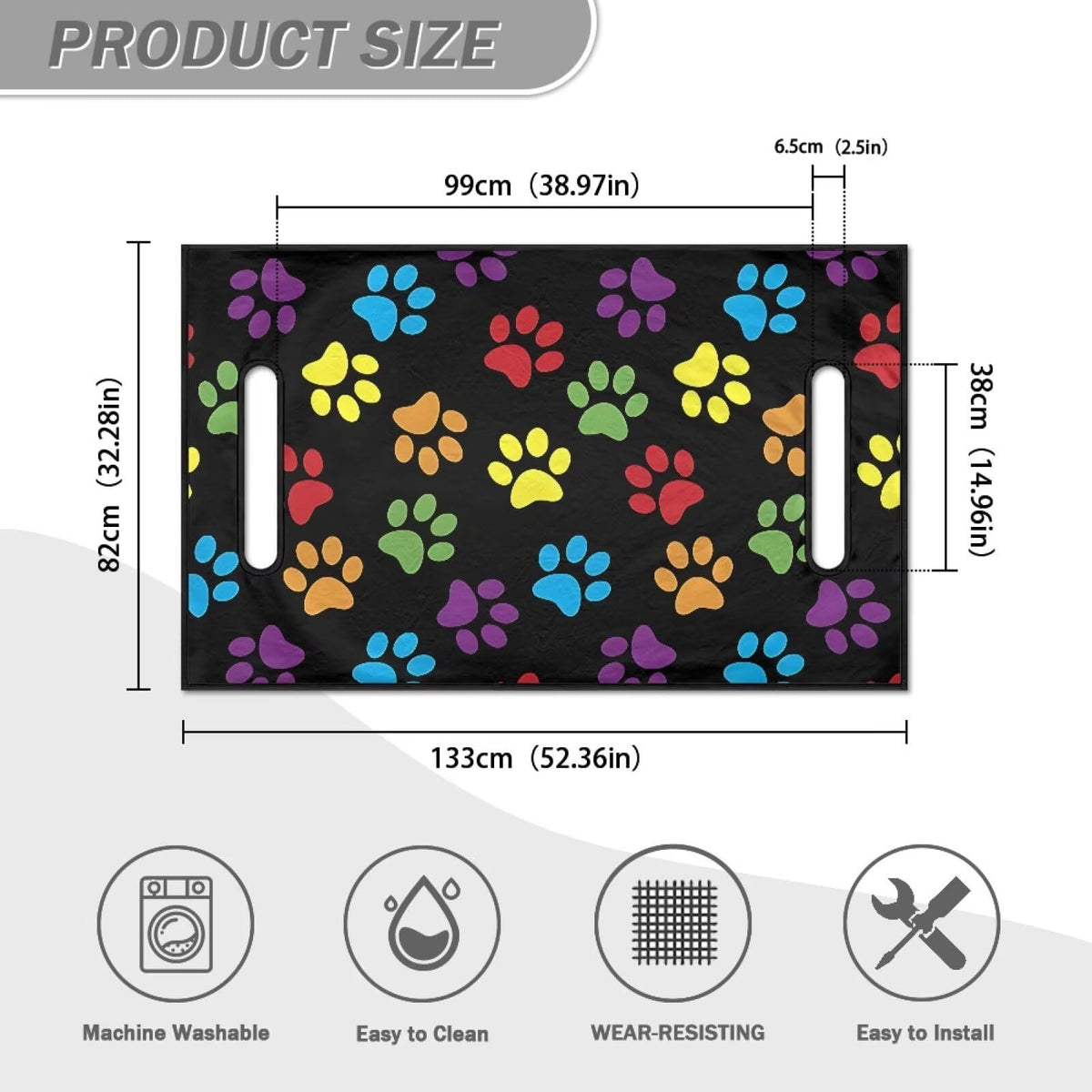 Liuqpwys Colorful Dog Paws Seat Cover close-up of quilted fabric and non-slip underside