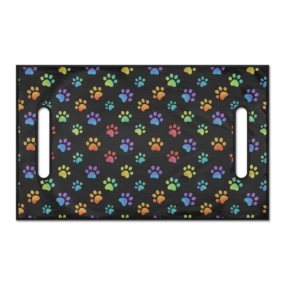 Liuqpwys dog paw print seat cover, front view, stylish protection for two-person golf carts.
