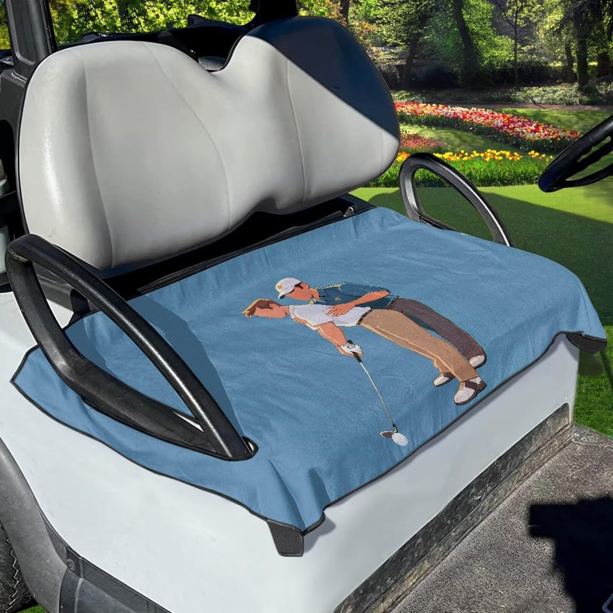 Liuqpwys Play Golf seat cover on cart seat providing secure fit.