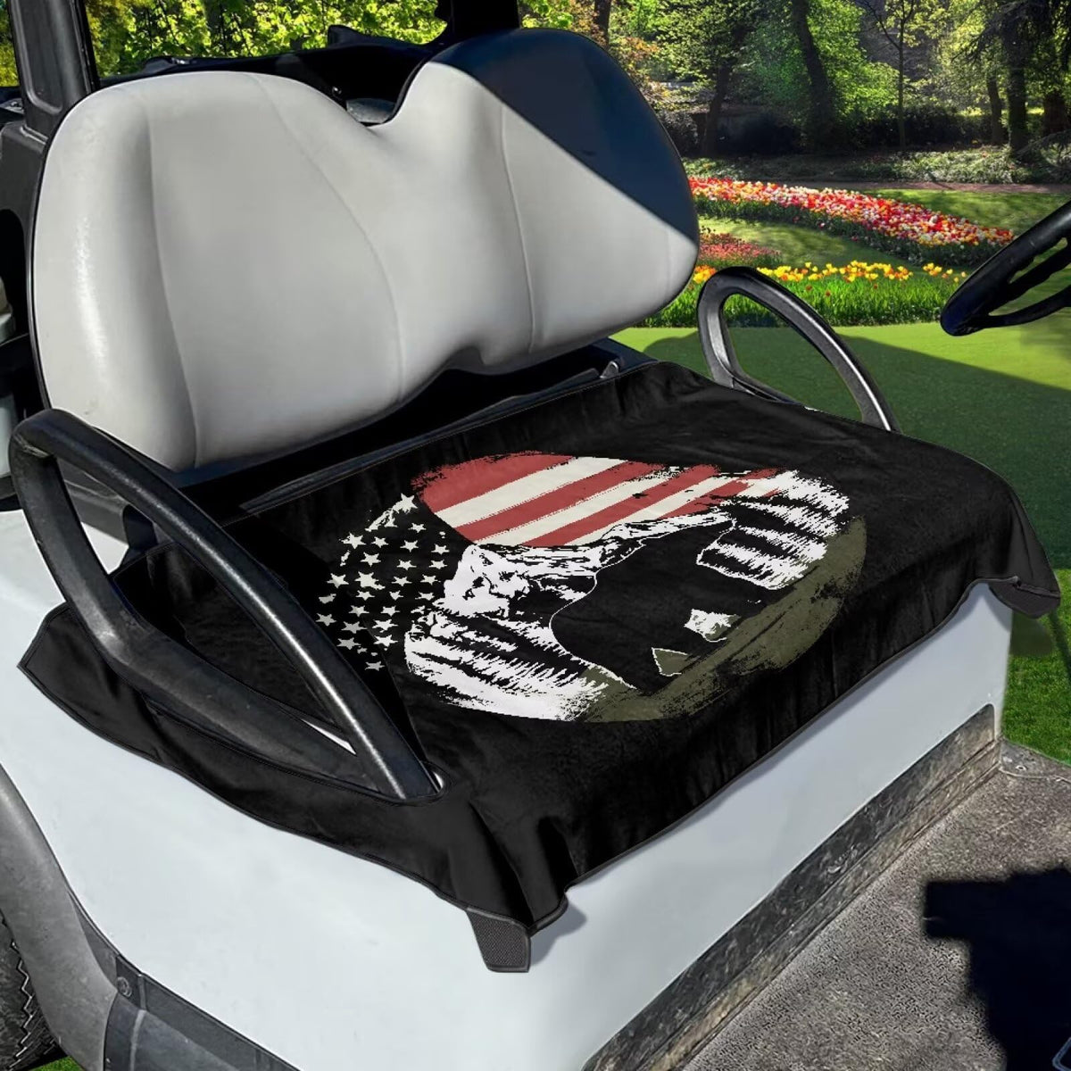 Liuqpwys soft polyester seat cover adds comfortable seating for two-person carts.