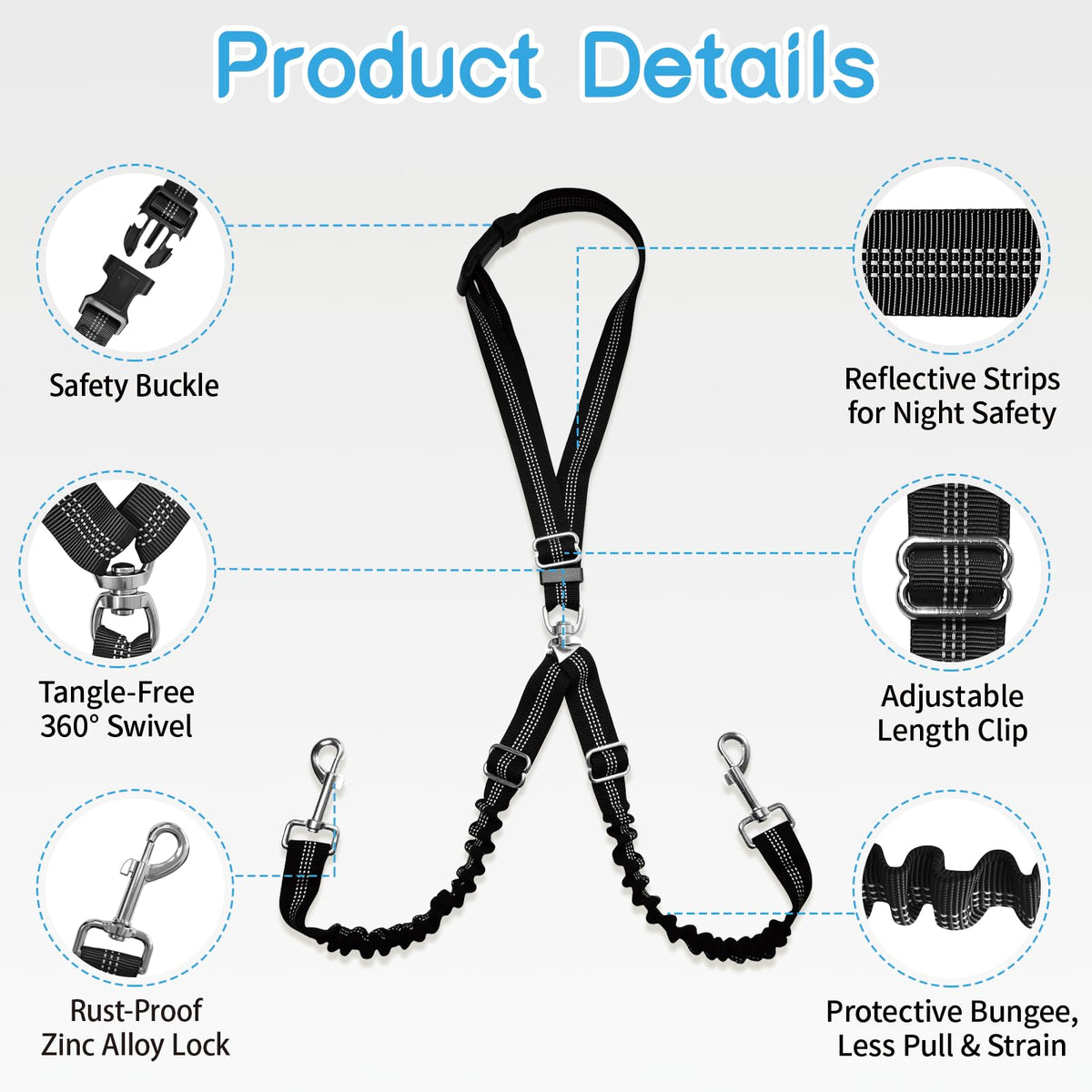 LIXOOMER 360° swivel reduces twisting for tangle-free walking and riding.