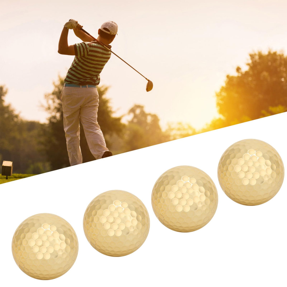 Gold finish reflecting sunlight on Locadence golf ball for easy tracking.