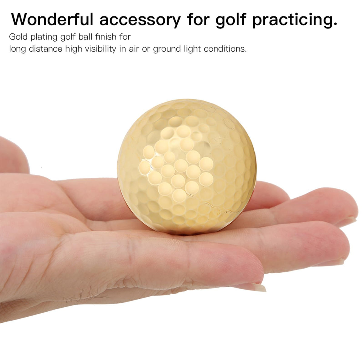 Close-up of Locadence ball showing 42.6 mm diameter and gold finish.