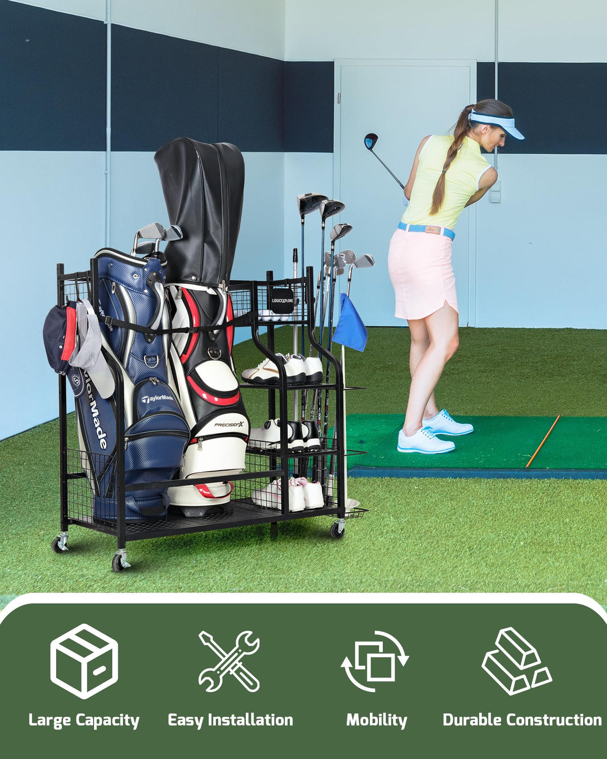 Logicexplore four 360-degree wheels enable easy movement of the rack