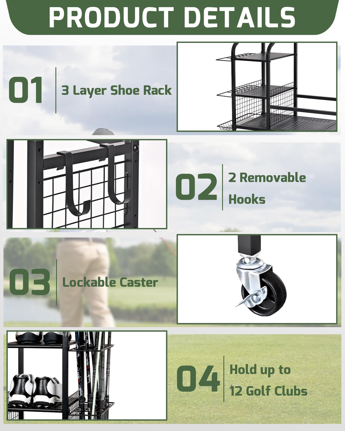 Logicexplore all-in-one golf storage with shoes, balls, and club section
