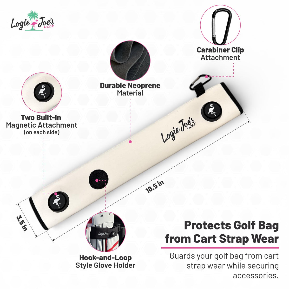 Logie Joe's dual magnets securely hold markers and towels on course