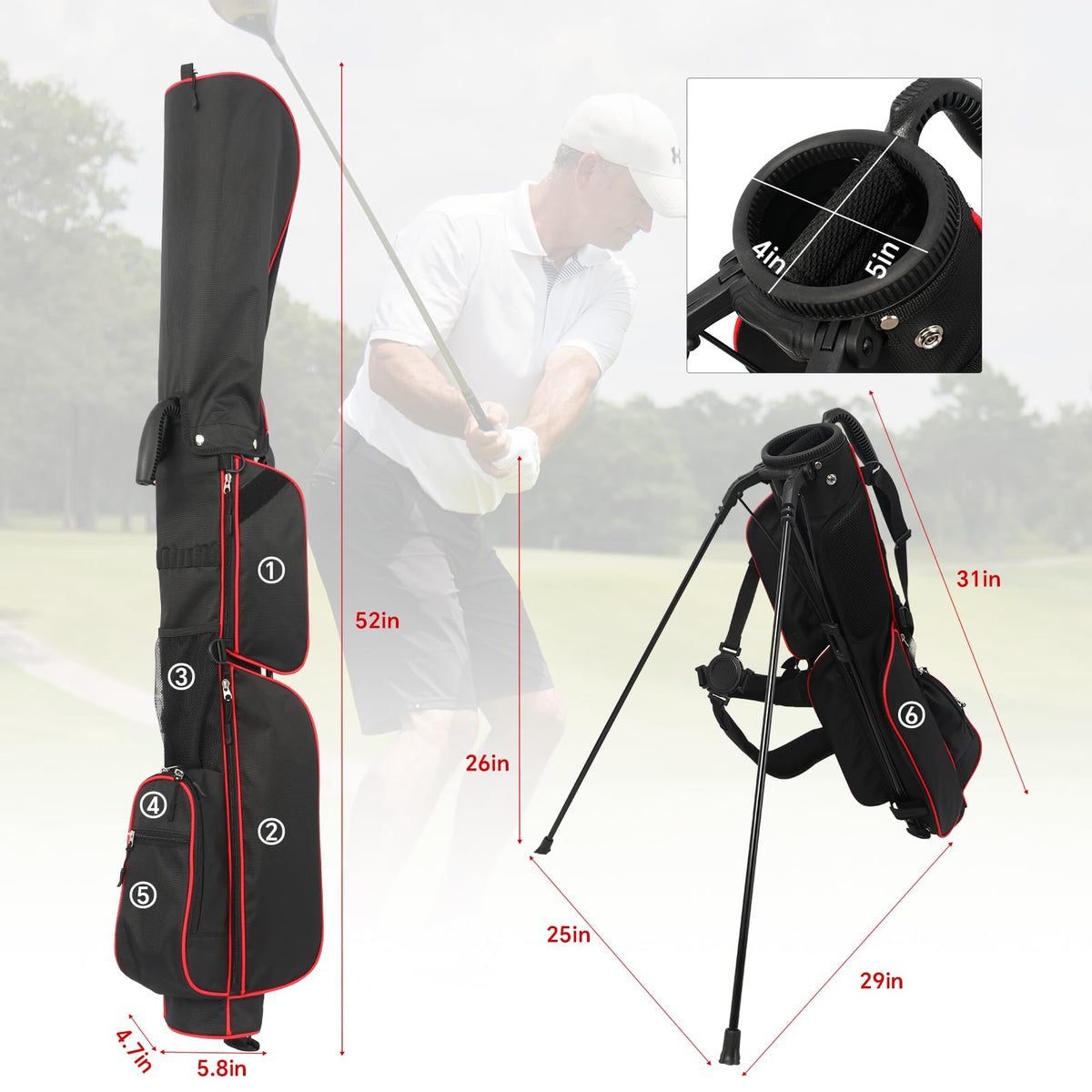 LONGCHAO golf bag dual-strap design distributes weight for comfort during long carries.