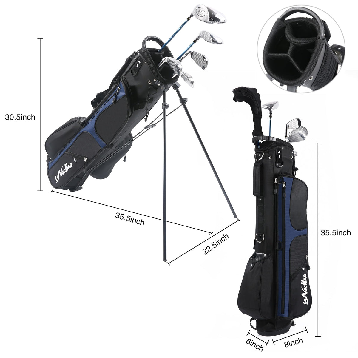 LONGCHAO sturdy foot support keeps the bag standing securely on the green.