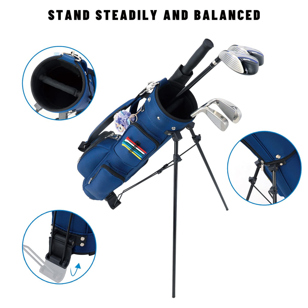 LONGCHAO Golf Bag Stand with 11-club storage and organized dividers.