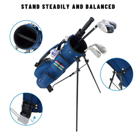LONGCHAO Golf Bag Stand with 11-club storage and organized dividers.